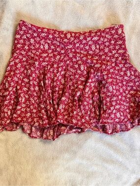 Kimchi Blue Raspberry Pink Floral Ruffled Mini Skirt